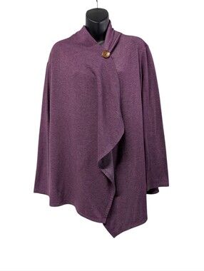 Bobeau Women's Plus Size 1X Purple Asymmetrical Wrap Top Button Closure